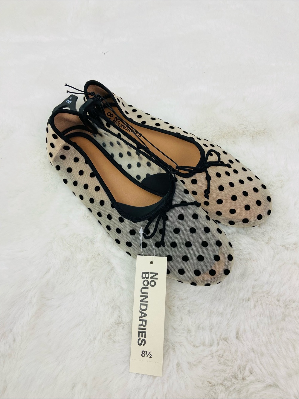 NWT No Boundaries Beige and Black sheer Polka Dot Ballet Flats size 8 & 8.5